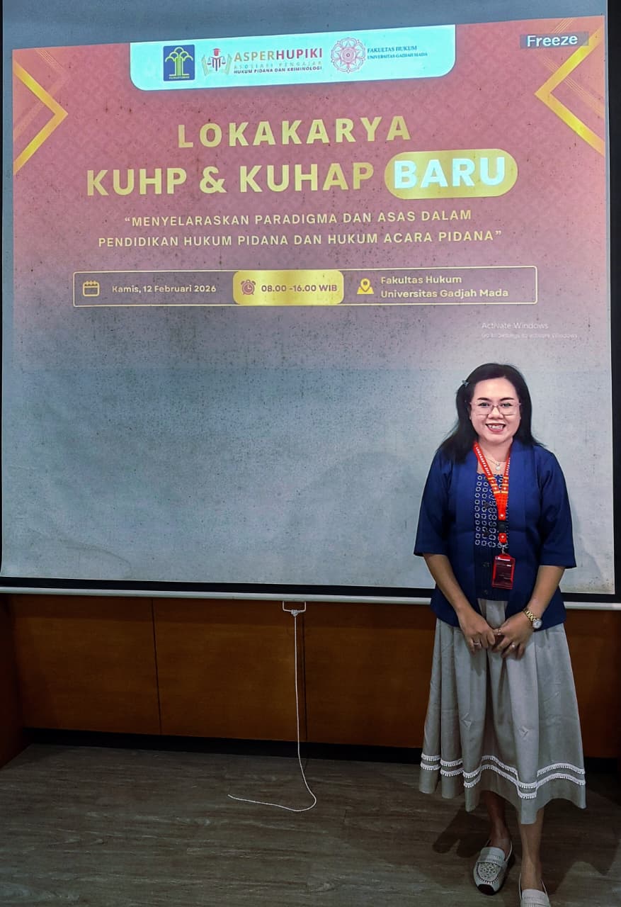 Founder Yayasan Yulia Natya Nivriti, Dr. Ni Putu Rai Yuliartini, S.H., M.H. Mengikuti Lokakarya Kitab Undang-Undang Hukum Pidana (KUHP) dan Kitab Undang-Undang Hukum Acara Pidana (KUHAP) Baru di Fakultas Hukum (FH) Universitas Gadjah Mada (UGM) yang dilaksanakan dari tanggal 10 - 12 Februari 2026.
